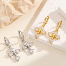 1pair Embedded Cross Pendant Earrings, With Elegant European And American Luxury Charm, Suitable As A Distinctive Gift For Women's Daily Wear Or Occasions