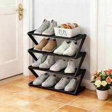 Four-Layer Large Z-Shaped Shoe Rack, Easy To Assemble Without Tools, Pink Plastic Stackable Storage Organizer, Suitable For Home, Dormitory And Living Room, Space-Saving Floor Design, Shoe Storage Organizer
