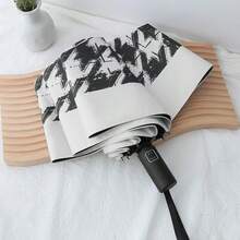 8 Ribs Automatic Umbrella, Houndstooth Pattern, UV Protection, Portable Folding Umbrella For Outdoor Travel