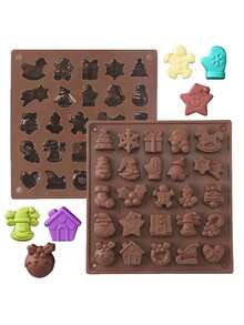 1pc Christmas Silicone Chocolate Mold - Christmas Tree, Santa Claus And Gingerbread Shapes, Multi-Functional Silicone Mold, Suitable For Cake Decoration, Ice Cube Making - Multicolor - View 7