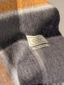 100% Wool Plaid Scarf, Versatile Warm Shawl Wrap, British Style, Winter - Black, Gray, Khaki - View 4