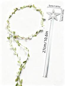 1 Set Headband With Flower Wreath, Snowflake Ribbon, Magic Wand Prop Set (Suitable For Festivals, Performances, Parties, Weddings, Decorations) - Multicolor - View 11