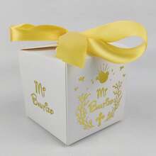 20 Pieces 6.5x6.5x6.5cm Bronzing Mi White Box For Spain Baptism Party Decoration Small Gift Box