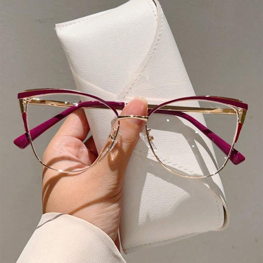 Fashionable And Minimalist Cat-Eye Plain Glasses With A High-End Look For A Natural Makeup Look, Light, Metal Frame, Suitable For Business And Office Use - Đỏ - Xem 1