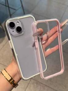 Funda de teléfono 3 en 1 de material grueso y resistente, con marco de unicolor personalizado en rosa, blanco, negro, azul y verde, de estilo minimalista y anti-caídas, con cobertura total y transparente, compatible con iPhone 17 Pro/17 Pro Max, 16 Pro/16 Pro Max/16, 15 Pro Max, 14/14 Pro Max, 13/12/12 Pro, 11/11 Pro Max, 15 Pro, 13 Pro, 14 Plus - Rosa - Ver 2
