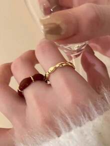 1 PC Gold Plated Floral Ring Open Adjustable Design Red Enamel Accents Irregular Flower Shape Stackable Vintage Style Jewelry For Women Daily Wear Wedding Party Festival Gift