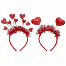 心形发箍、心形头饰、纱质心形发饰、圣诞节、情人节、新年派对、节日、婚礼、生日服装配饰 - 彩色 - 查看 1