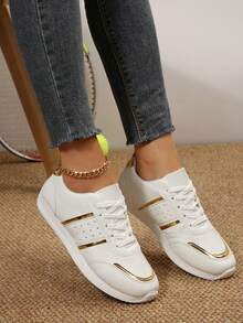 白色平底休闲运动鞋 系带帆布鞋 学院风低帮百搭休闲鞋 优雅休闲时尚一脚蹬跑步鞋 - 白色 - 查看 3