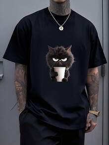 A Cat Gazing At The Horizon Symbolizes Calm, Mystery, And Inner Strength, Inspiring Confidence And Serenity With Every Step. This Men's T-Shirt Is Made Of 100% Soft And Comfortable Cotton, Perfect For Everyday Wear. - 黑色 - 查看 1