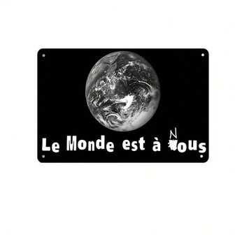 1 pieza Cartel de metal retro 2D "La Haine, El mundo es nuestro" - Arte de pared en blanco y negro del espacio y la Tierra - Decoración colgante de hierro resistente a la oxidación - 8x12 pulgadas - Diseño perforado previamente para cuevas de hombres, hogares, bares, garajes, decoración de oficinas - Decoración de estilo industrial para la habitación - Elemento de decoración del hogar perfecto