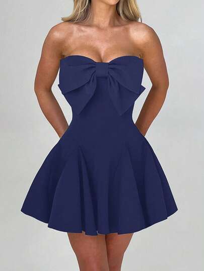 Onicee Women's Fashion Bowknot A-Line Strapless Dress, Autumn