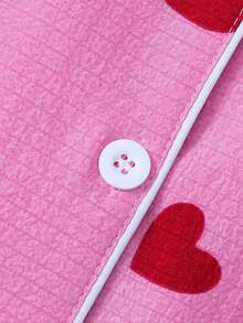 Heart Print Women's Bubble Crinkle Short Sleeve & Shorts Pajama Set - Pink - View 5
