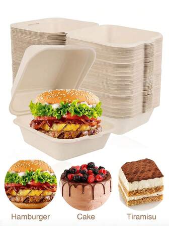 10pcs/20pcs Burger Box,Clamshell Food Containers,Clamshell Takeout Tray, Burger Box,Pulp Burger Box,Compostable Clamshell Take Out Food Containers