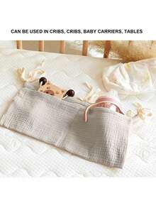 1 pieza Bolsa de almacenamiento de pañales para cuna de bebé, Bolsa de pañales para el lado de la cama del bebé, Bolsa colgante para cochecito con doble bolsillo, Bolsa de pañales con doble compartimento para biberón, mordedor, juguete, regalo para baby shower - Multicolor - Ver 5