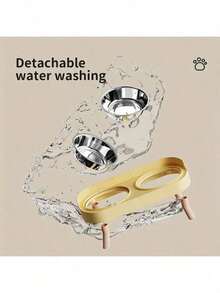 双层宠物喂食器，猫狗二合一喂食碗，塑料/不锈钢/陶瓷材质可选，颈部保护防噎食碗，适用于小型/中型犬猫 - 彩色 - 查看 4