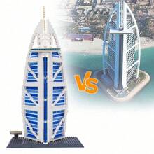 360+块积木+大尺寸+高难度复刻+高品质耐用零件+迪拜帆船酒店积木套装+奢华风格+铂金蓝配色+地标建筑设计+精细装饰+极具挑战性的组装+成人收藏模型+生日礼物/建筑爱好者收藏 - 彩色 - 查看 2
