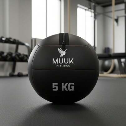 MUUK FITNESS Balón Medicinal 5 kg Profesional de PVC Reforzado con Costuras Resistentes y Superficie Antideslizante | Pelota Wall Ball para Crossfit, Entrenamiento Funcional, Ejercicio de Fuerza y Resistencia | Ideal para Giros Rusos, Sentadillas, Abdominales, Box, Home Gym y Rutinas de Impacto