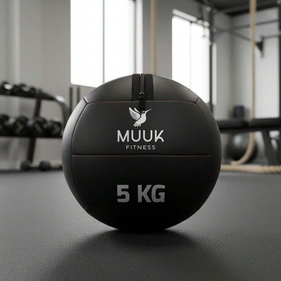 MUUK FITNESS Balón Medicinal 5 kg Profesional de PVC Reforzado con Costuras Resistentes y Superficie Antideslizante | Pelota Wall Ball para Crossfit, Entrenamiento Funcional, Ejercicio de Fuerza y Resistencia | Ideal para Giros Rusos, Sentadillas, Abdominales, Box, Home Gym y Rutinas de Impacto - 5 kg - Ver 1