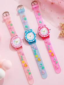 1pc Cute Pink Butterfly Print Quartz Watch, Suitable For Birthday Gift , Christmas Gift, Teenager Creative & Unique - Multicolor - View 2
