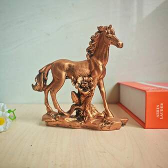 1pc Copper Color Horse Figurine, Feng Shui Wealth Decor For Bedroom, Desk, Office Reception, Suitable For Young Renters/Gift Giving, Soft Furnishing Accessory