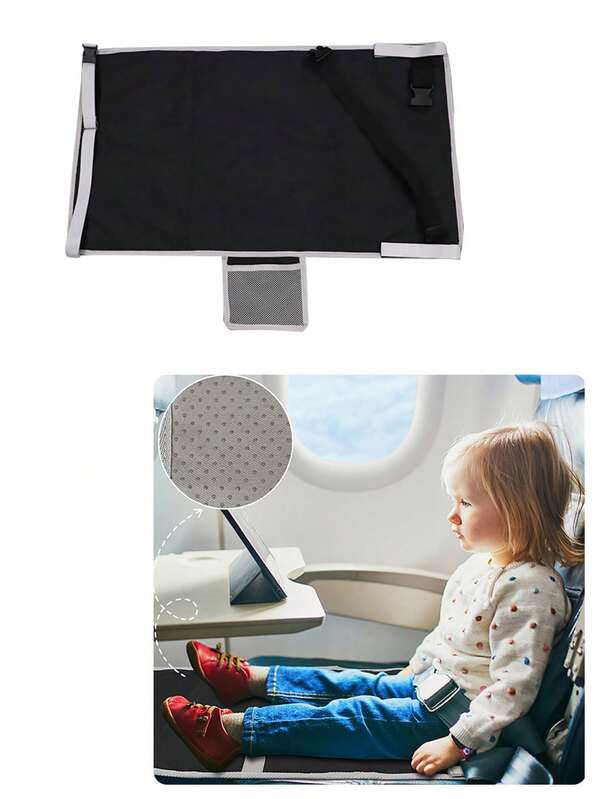 قطعة واحدة من موسع مقعد السفر، قابل للطي ومانع للانزلاق مع حزام قابل للتعديل وجيب تخزين، مصنوع من خليط بوليستر ناعم، للطائرة والقطار والسكك الحديدية عالية السرعة