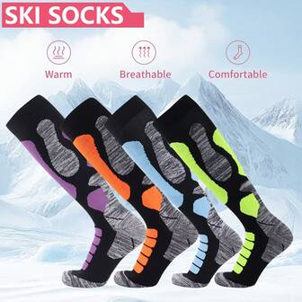 1 คู่ ถุงเท้าสกีฤดูหนาว, ถุงเท้าอุ่นกลางแจ้ง ยูนิเซกส์ - ถุงเท้าเดินป่าหิมะหนาท่อสูง - ดูดซับความชื้นทนทานอบอุ่น
