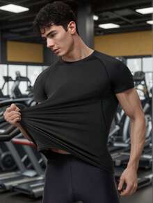 3pcs Men's Compression Short Sleeve Shirts, Breathable Quick Dry Base Layer Tight Fit Sports T-Shirts, High Elastic Solid Color Crew Neck Tops, Suitable For Gym, Running, Casual And Outdoor Activities Black Summer - Black - View 6