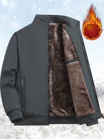 Men's Long Sleeve Thick Thermal Lind Zip Up Jacket, Winter, Fall