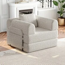 Chenille 2-In-1 Sofa Bed With Armrest Storage, Three Metal Frames, And Multiple Configuration Options. Two-Piece Set - Khaki + Chenille + 1 Seat - View 4
