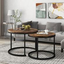 Set Of 2 Round Coffee Tables, Stackable Round Side Tables For Living Room, 2 Round End Tables - Brown + MDF - View 12