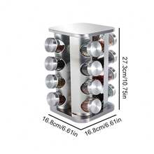 Stainless Steel Rotating Spice & Herb Rack Including Glass Jars, Carousel Organizer For Kitchen Spice And Herbs - 4 Layers - 16 Seasoning Jars - View 2
