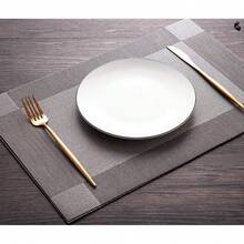 Placemats Set Of 4, Place Mats For Kitchen Dining Table, Heat-Resistant Anti-Skid Stain Washable PVC Table Mats, Easy To Cleaning Woven Vinyl Dinner Mats - 銀灰色4pcs - 查看 1