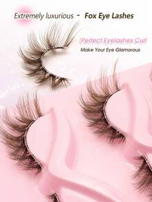 Rikuaild 5 Pairs Brown Cat Eye False Eyelashes, Transparent Band Fox Eye Fake Lashes, Brown Faux Mink Lashes, 3D Fluffy Crossed Lash Extensions For Natural Makeup - 眼尾拉長款 - 查看 4
