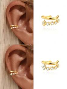 1pc S925 Sterling Silver Four Leaf Clover/Star Ear Cuffs Non-Piercing Earrings For Women Cute Small Clip-On Cartilage Earrings 18k Gold Plated Dainty Ear Clip Piercings Earrings - Gold - View 12