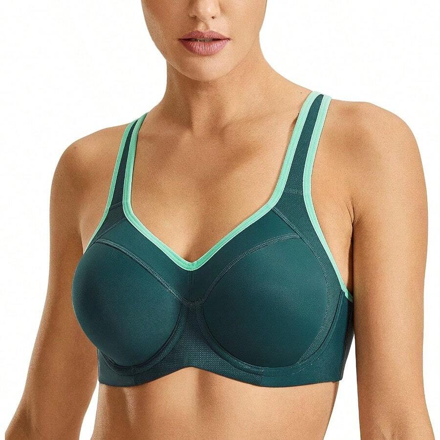 SYROKAN Women's Full Support High Impact Racerback Lightly Lined Underwire Sports Bra - Verde abeto - Ver 1