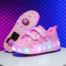 LED Multi-Color Flashing Inline Skates For Teens Boys Girls, Rapid Skating Roller Skates, Detachable Casual Two-Wheel Roller Shoes - Pink - View 9