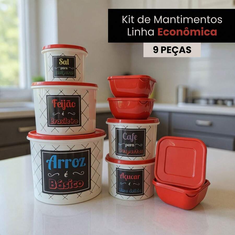 Kitchen Supplies Set Kit ECONOMIC LINE - 5 Supplies + 4 Square Jars 500 ML TPW Line - TPW 紅色 - 查看 1