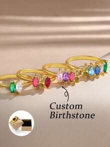 1pc Personalized Birthstone Ring, Birthstone Jewelry, Mother's Birthstone Ring, Elegant Ring, Christmas Gift - Multicolor - View 2