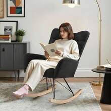 Rocking Chair For Living Room, Rocking Armchair Upholstered With Teddy Fabric, Recliner, Sun Lounger, Garden Lounger - Black - View 10