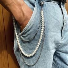 Layered Pants Wallet Chain For Men Women  Vintage Pearl Wallet Chain Dainty Fashion Street Jeans Punk Keychain Jewelry Clothing Accessories - A - 查看 3