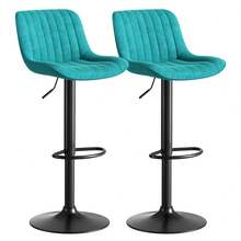Black Dining Bar Swivel Chairs, Set Of 4 – Upholstered In Velvet, Height Adjustable, 360° Swivel Function - Blue + Iron + Metal & Wood + Velvet + Foam - View 7