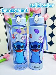 Disney 1 pieza Botella de agua transparente ultra delgada  genuina Stitch de 800ml/27oz en azul, rosa, morado, verde, de gran capacidad con pajita y asa portátil ajustable, regalo de Navidad, regalo de Acción de Gracias, regalo de cumpleaños (algunas partes pueden ser aleatorias)