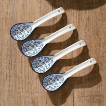 4/5pcs Asian Ceramic Spoon, With Long Handle, Easy To Grasp, Anti Slip Bottom, Suitable For Japanese Lamian Noodles, Chinese And Vietnamese Wonton, Noodle Spoon