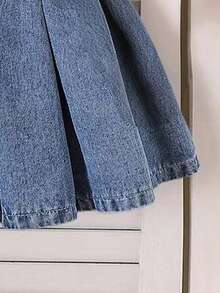 Young Girl Cartoon Print Short Sleeve Top And Denim Skirt Set - White - View 6