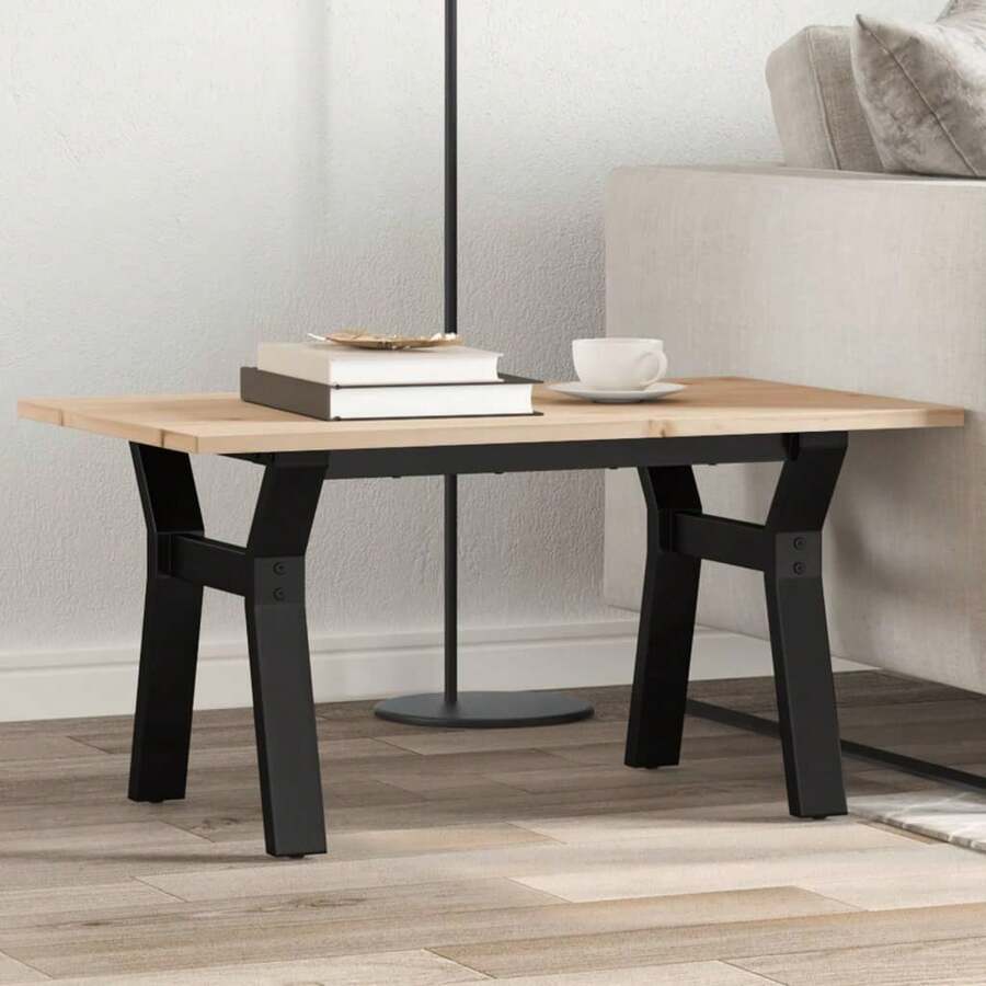 Coffee Table Y-Frame 80x50x40 Cm Solid Wood Pine And Steel - Brown - View 1