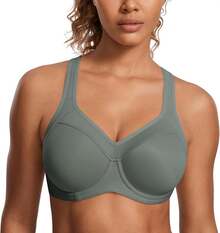 SYROKAN Women's Full Support High Impact Racerback Lightly Lined Underwire Sports Bra - Grey Sage - View 4