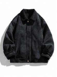 Chaqueta de hombre con solapa de piel sintética y forro polar, para otoño/invierno