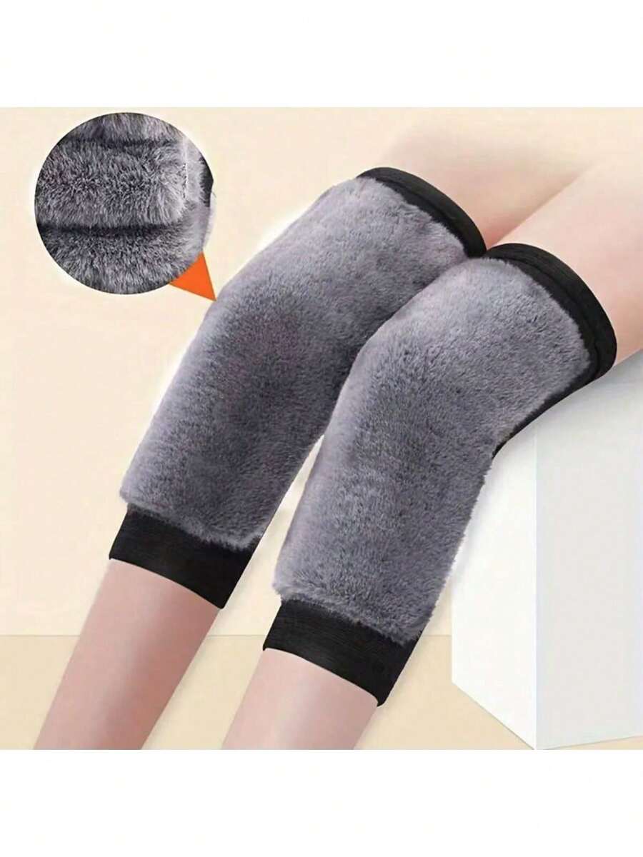 1 par de rodilleras de invierno cálidas, protector de rodilla de piel de conejo para correr, soporte para artritis, tela transpirable, se recomienda talla superior, para mujeres, hombres y personas mayores, rodilleras deportivas, soporte para las piernas - Negro - Ver 1