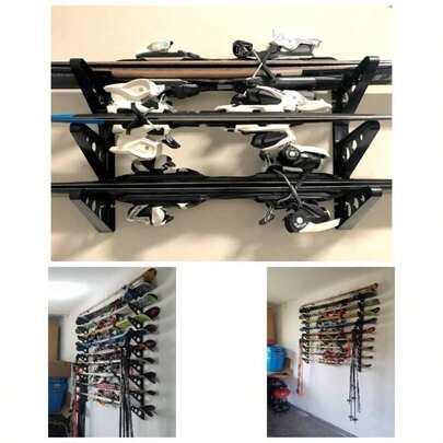 Ski Wall Rack U2013 Horizontal Ski Rack Wall Mount, Holds 3 Pairs Of Skis And Poles, Ski And Snowboard Wall Rack Garage Or Home, Holds To 40 Lbs
