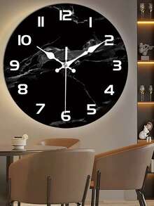 [Marble Texture Silent Wall Clock] 1pc Modern Black Marble Texture Silent Wood Wall Clock - Japanese Quartz Movement, Round Analog Display, Fantasy Theme - AA Battery Operated For Home Decor - Multicolor - View 2